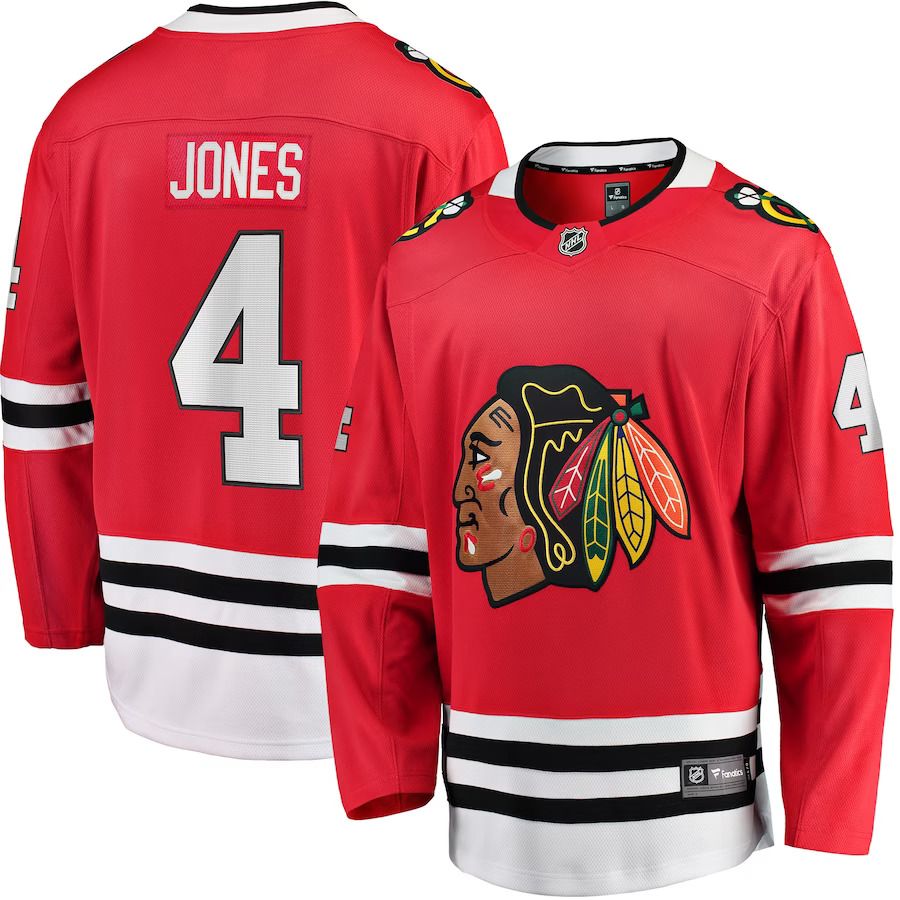 Men Chicago Blackhawks 4 Seth Jones Fanatics Branded Red Home Breakaway Player NHL Jersey